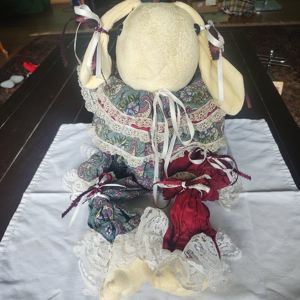 Vintage, Plush, Shelf sitter, Rabbit, handmade, 90s, fabric, Multicolor, Rare